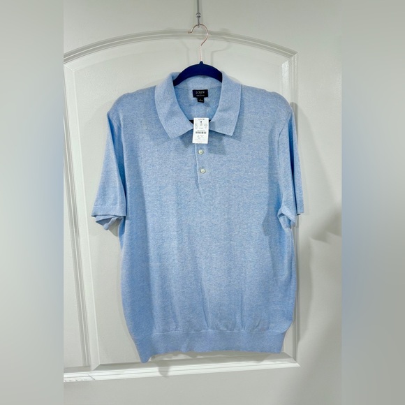 J.Crew Factory Cotton Sweater Polo Shirt Men Size L Heather Cornflower Blue NWT - Picture 4 of 10